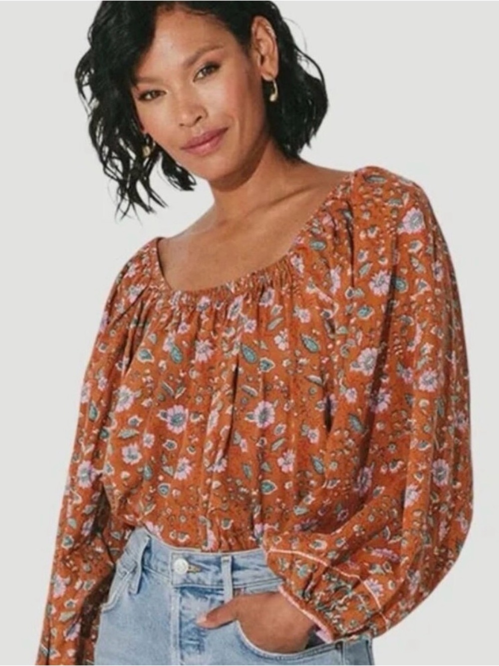 Cleobella Rust Floral Peasant Blouse